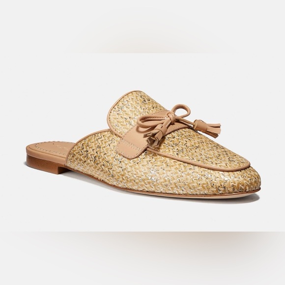 Coach Shoes - Coach Stassi Raffia Tassel Loafer Slides - Metallic Straw - Size 7N (BLEMISHES)